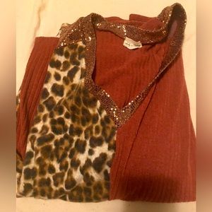 Leopard Print and Rust Sequin Trim Top